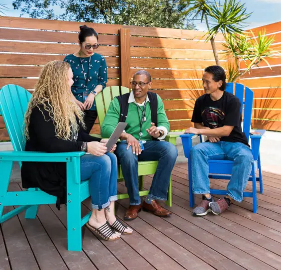 Team meets outside to collaborate