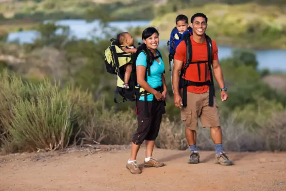 Family on a hiking trail