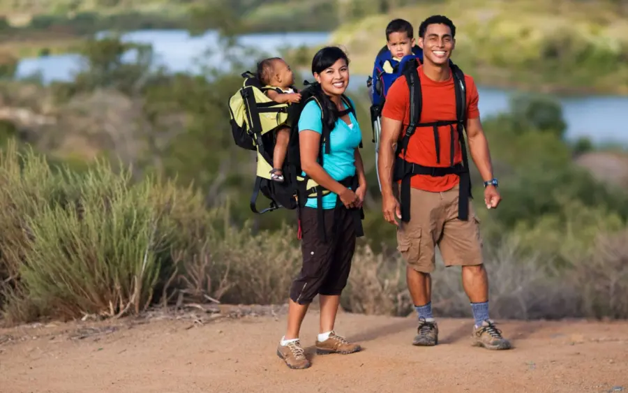 Family on a hiking trail